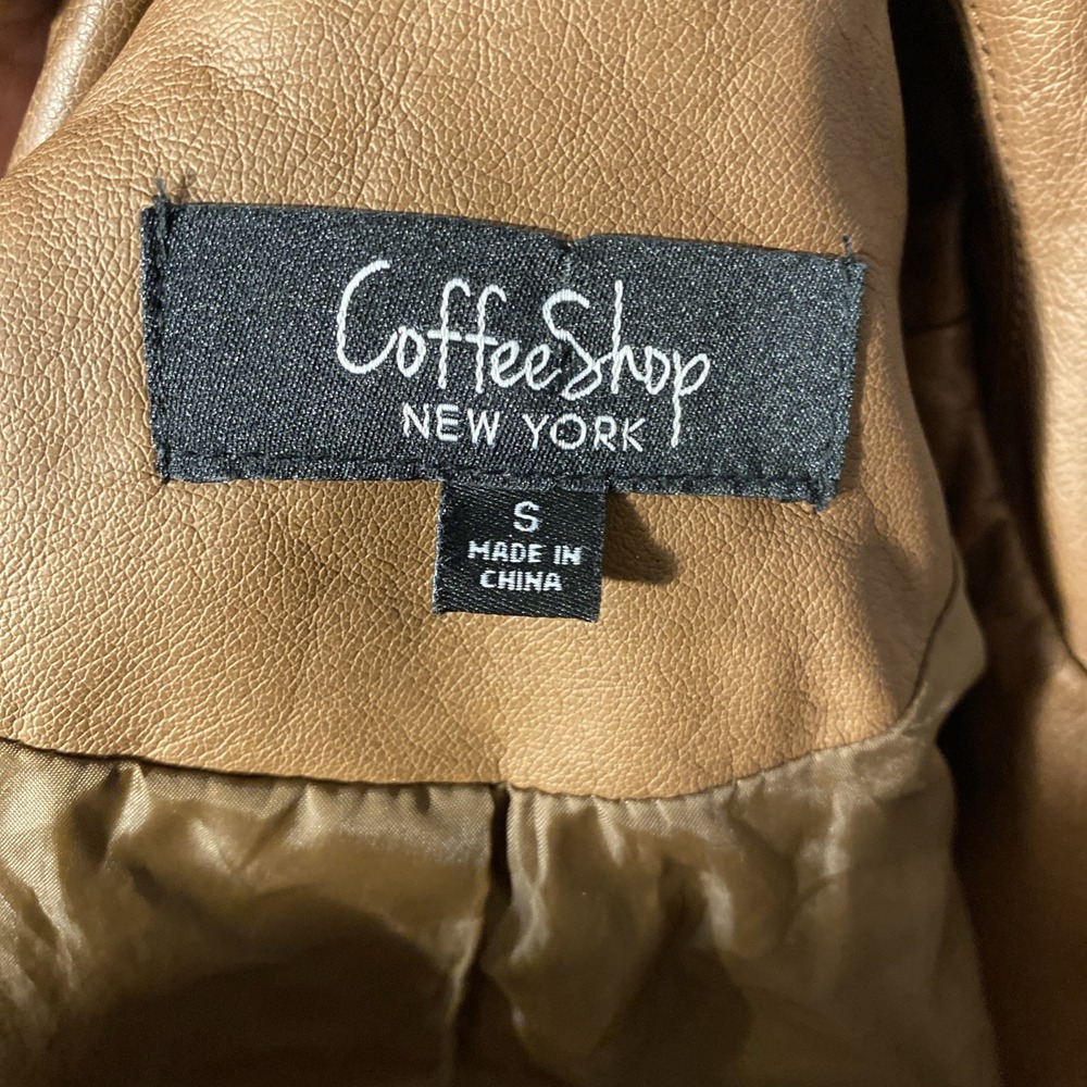 Coffee Shop Faux leather Moto Jacket Womens Crop Size Small Brown - Picture 7 of 8